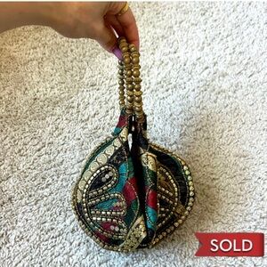 One of a kind, vintage,hand crafted Potli bag/purse fortune cookie shape!